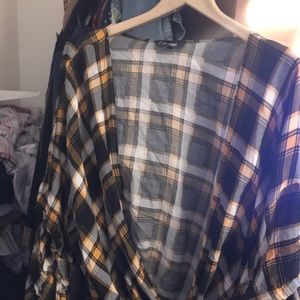 Yellow and black flannel wrap top